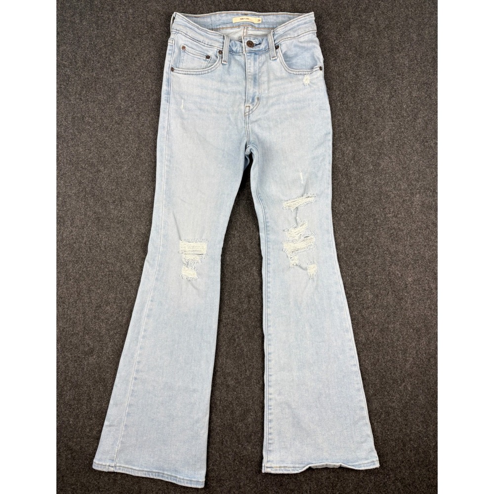 Levis 726 Flare Jeans Womens 26 Light Wash Distressed High Rise Denim Fits 24x28